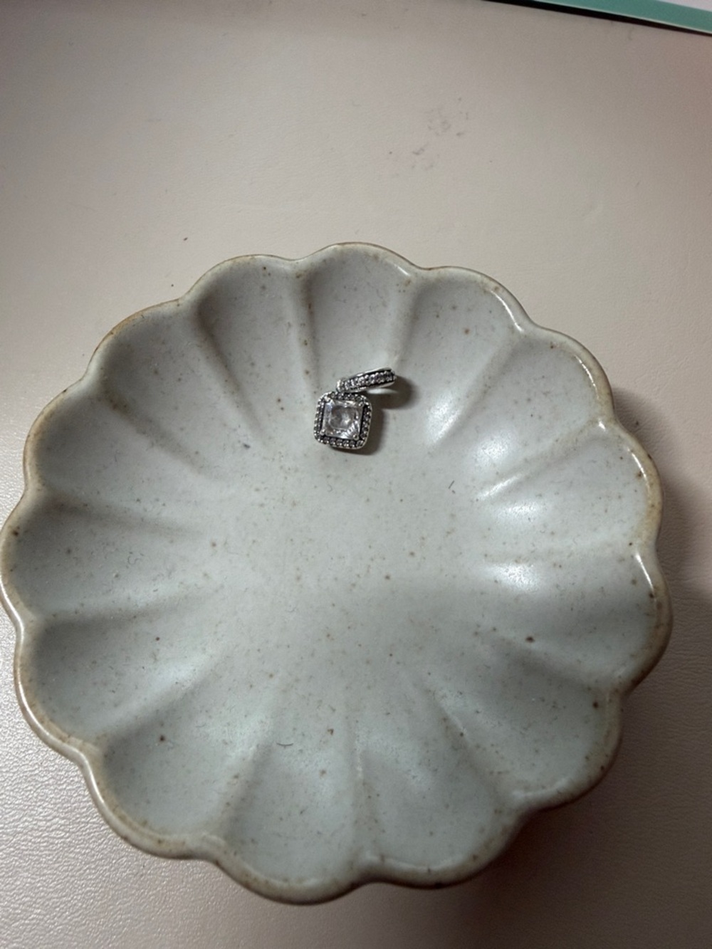 Silver Square Halo Charm Pendant with Clear Stone. Pandora clear